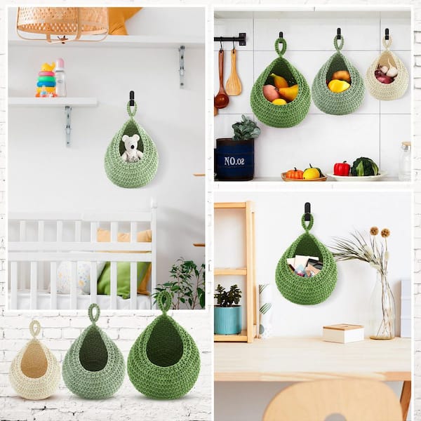 Wudkey 3-Piece Hanging Wall Fruit Basket, Teardrop Hanging Basket