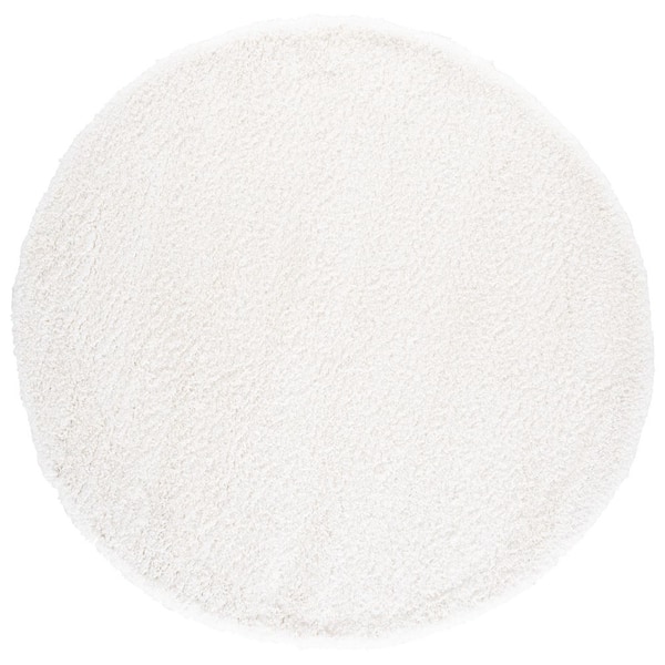 Shag 8 ft. x 8 ft. White Solid Color Round Rug