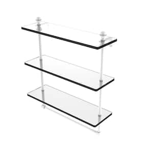 Mambo 16 in. Triple Tiered Glass Shelf with Integrated Towel Bar in Matte White