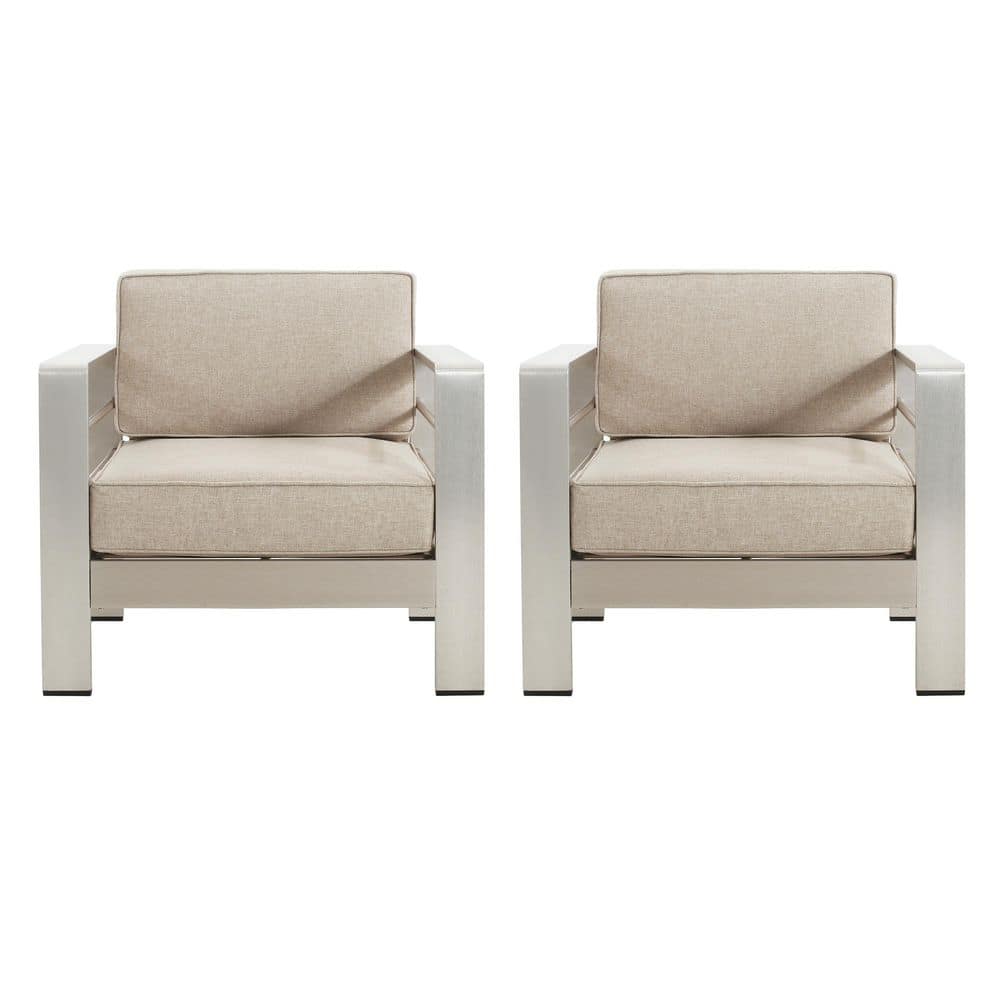 Aluminum Outdoor Patio Club Chair with 6-Inch Beige Olefin Cushions, Set of 2 price history on PriceWatchPro