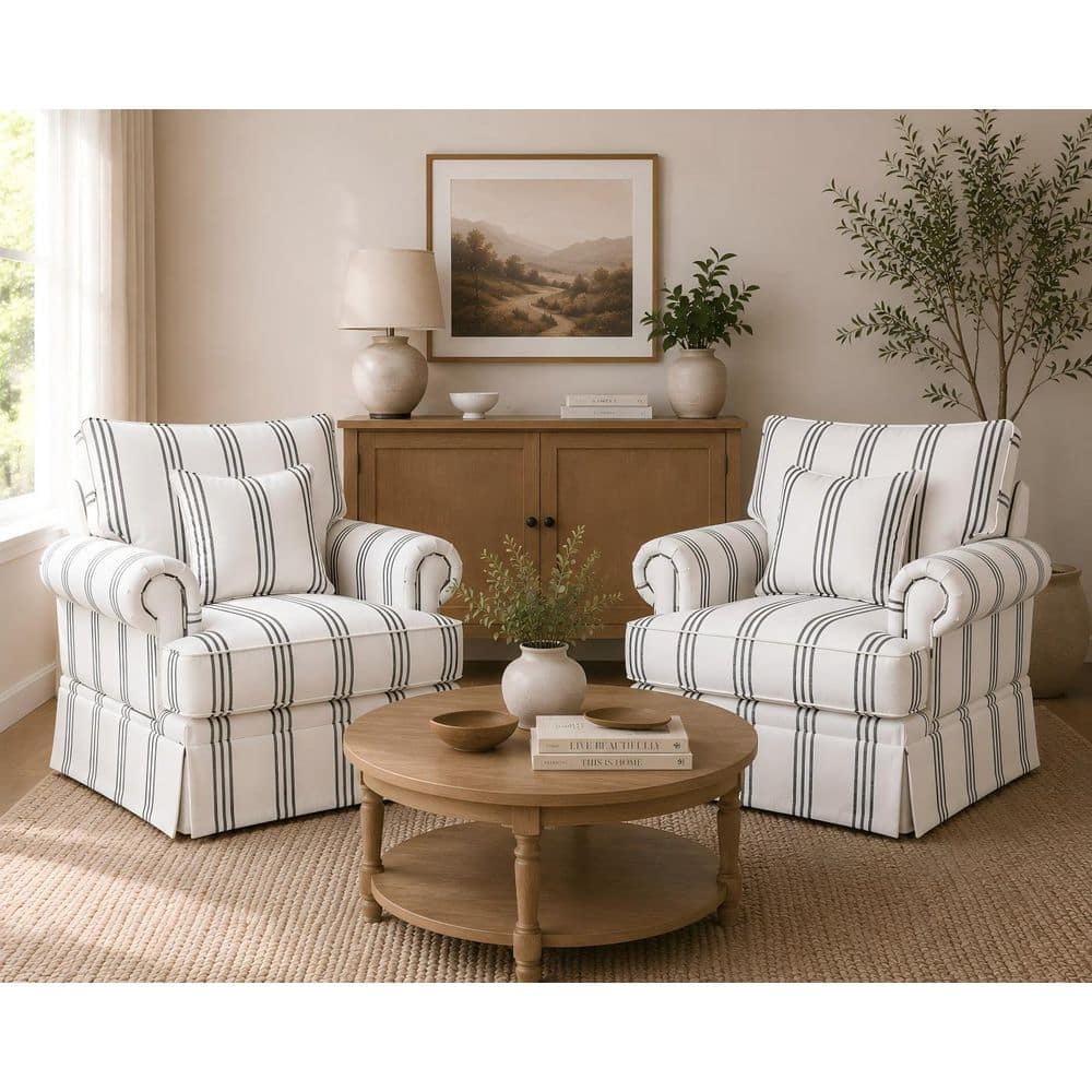 Mercury Blue Stripe Fabric Club Chair Set of 2 with Swivel Base, Rolled Arms and Lumbar Pillow price history on PriceWatchPro