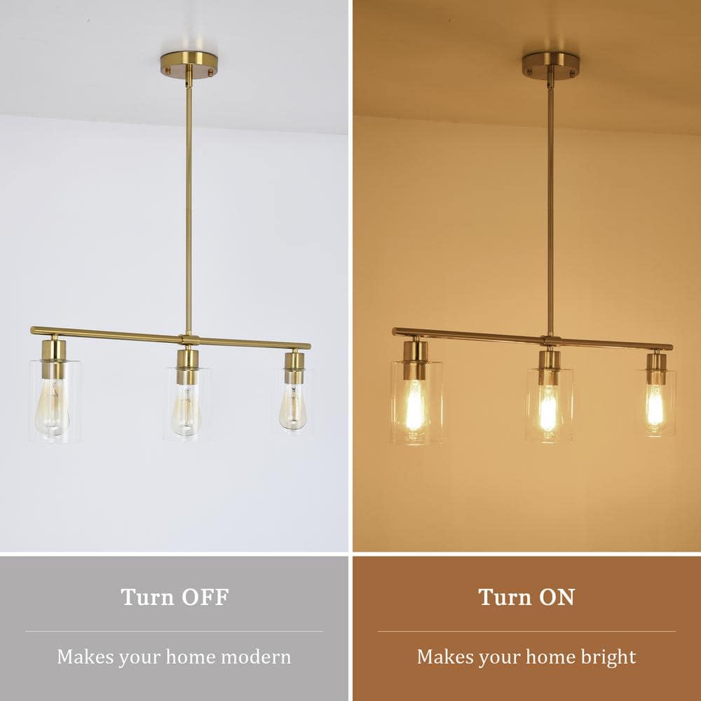 Gold Linear Pendant Light with Clear Glass Shades