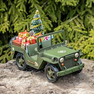 16.1 in. Long Classic Style Military Vehicle with Christmas Tree