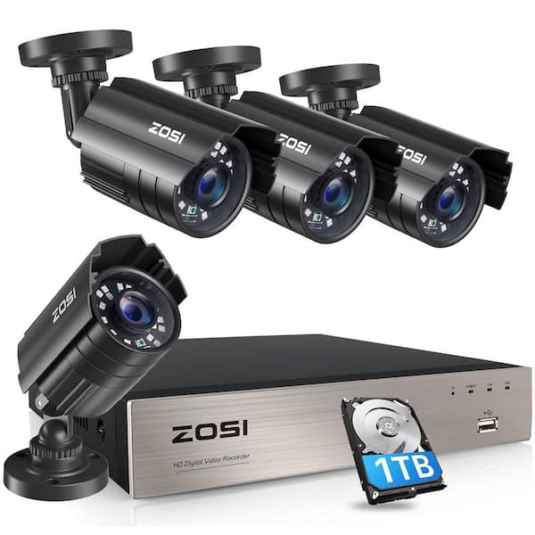 ZOSI H.265 Plus 8-Channel 5MP-LITE DVR 1TB Hard Drive Security Camera System with 4 1080p Wired Cameras