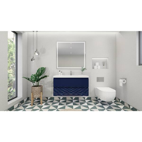 Moreno Bath Bohemia 42 in. W Bath Vanity in High Gloss Night Blue with Reinforced Acrylic Vanity Top in White with White Basin