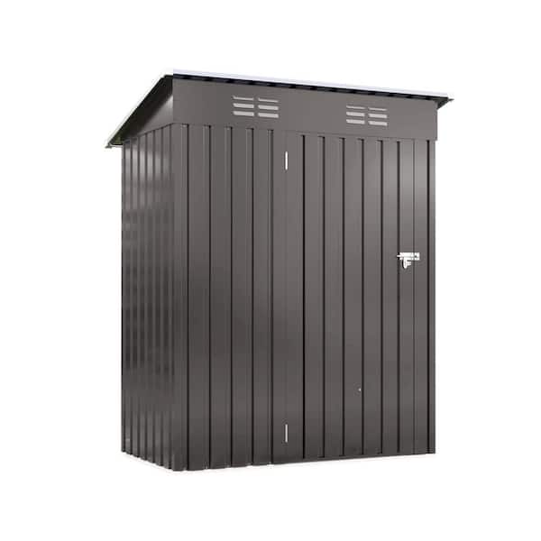 5 ft. W x 3 ft. D Brown Outdoor Metal Storage Shed with Sloped Roof Utility Tool Shed Storage House (15 sq. ft.)