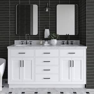 Hepburn 67 in. W x 22 in. D x 36 in. H Freestanding Bath Vanity in White with Carrara White Marble Top and Double Sink