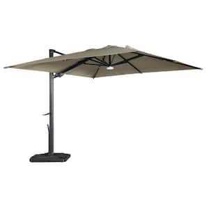 10 ft. Aluminum Cantilever Outdoor Patio Umbrella Bluetooth Atmosphere Lights 360-Degree Rotation in Taupe with Base