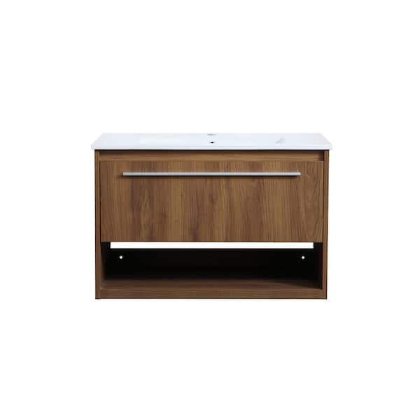 Unbranded Timeless Home 30 in. W x 18.31 in. D x 19.69 in. H Single Bathroom Vanity in Walnut Brown with Porcelain