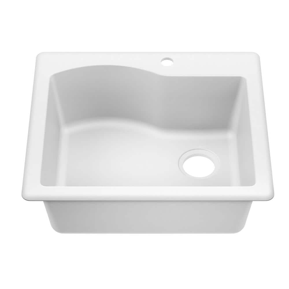 25" White Granite Single Bowl Drop-In Kitchen Sink