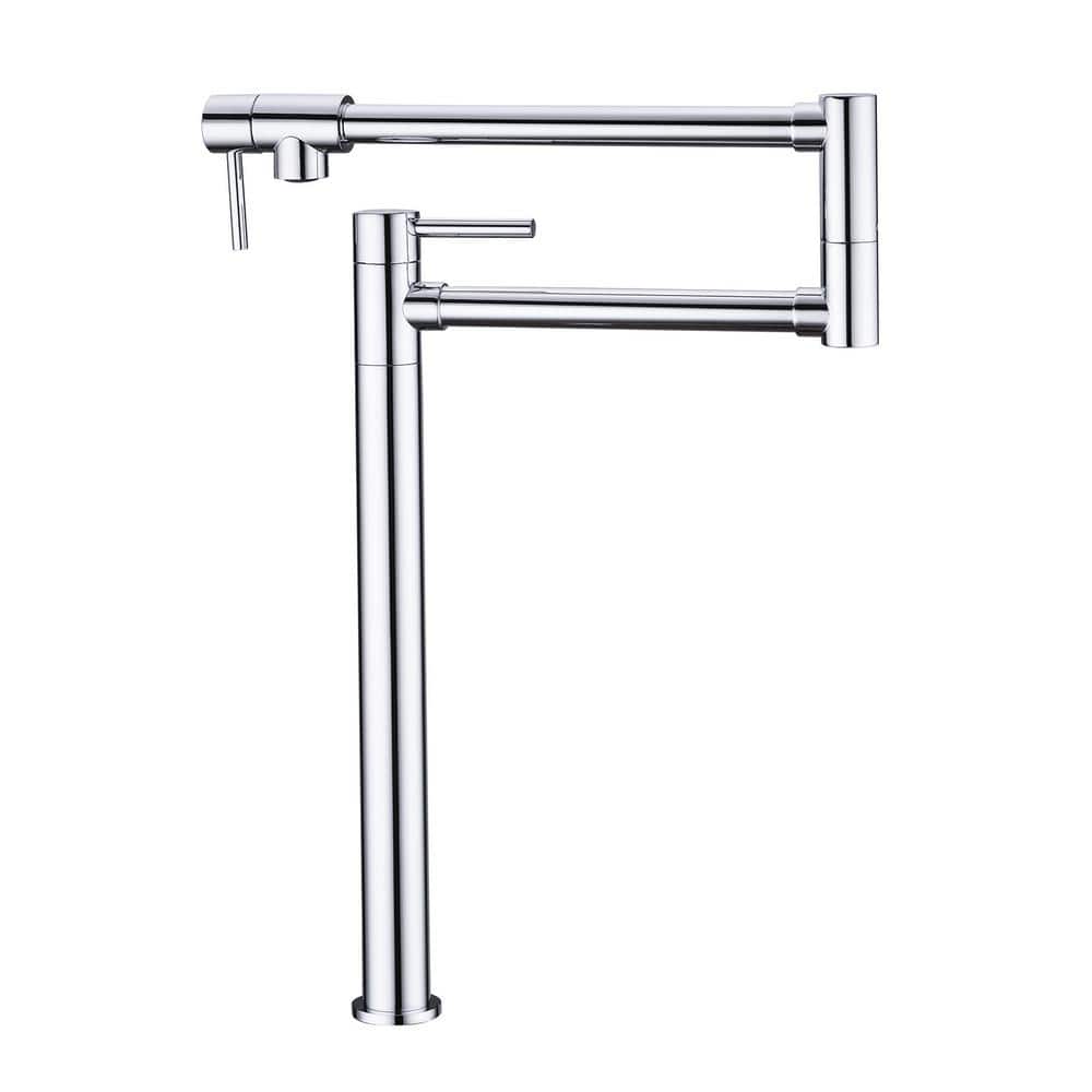 Deck Mount Pot Filler Faucet, Folding Kitchen Faucet with Stretchable Doubl