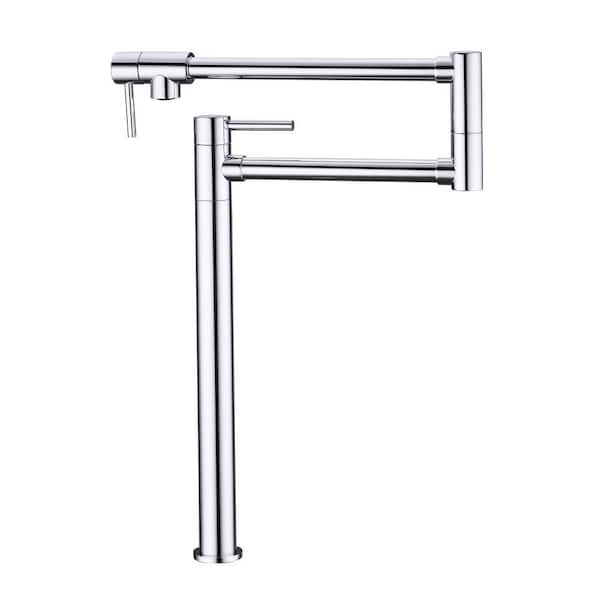 Unbranded Deck Mount Pot Filler Faucet, Folding Kitchen Faucet with Stretchable Double Joint Swing Arms in Brass Polished Chrome