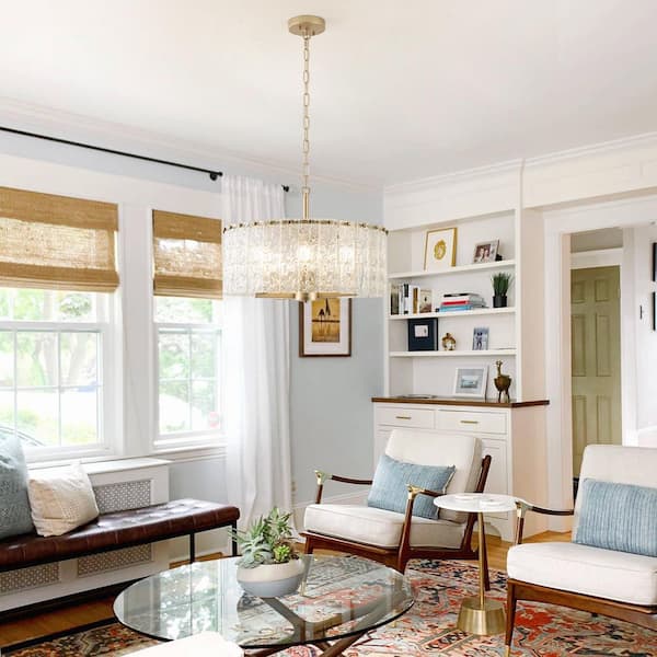 5-Light Gold Modern Glass Sheet Candlestick Hanging Linear Chandelier Lighting with Glass Sheet for Kitchen Island