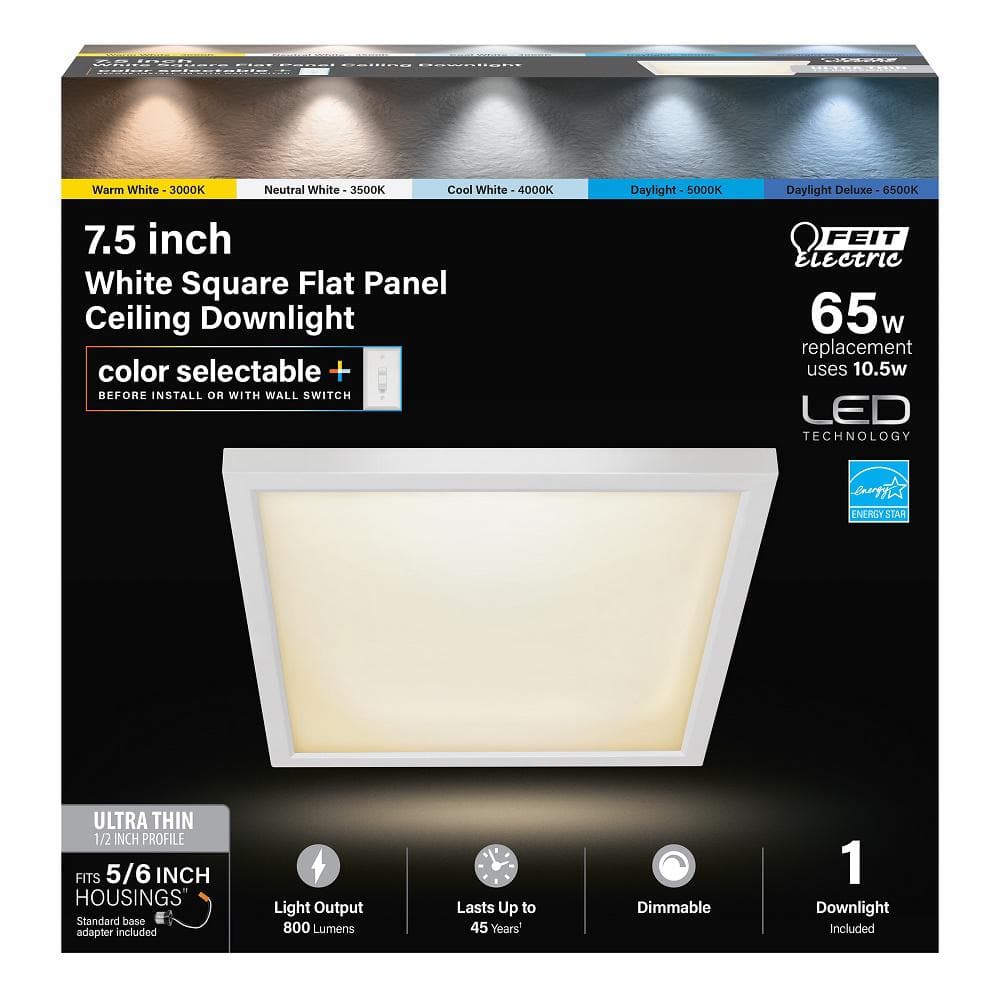 White Aluminum 7.5" Square Flat Panel LED Light