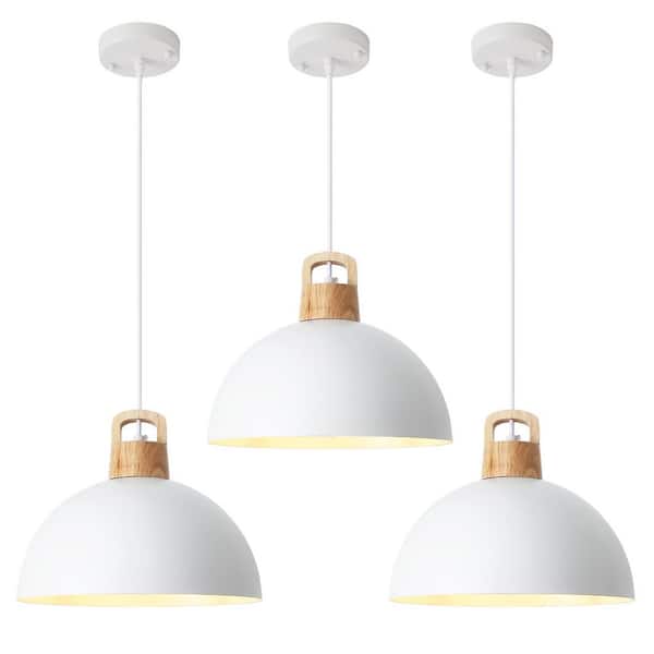 LWYTJO 1-Light White Shaded Single Dome Pendant Light with Metal Shade, No Bulbs Included(Set of 3)