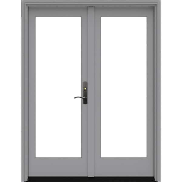 JELD-WEN 60 in. x 80 in. Left-Hand Inswing Low-E Silver Clad Wood Double Prehung Patio Door with Dove Interior