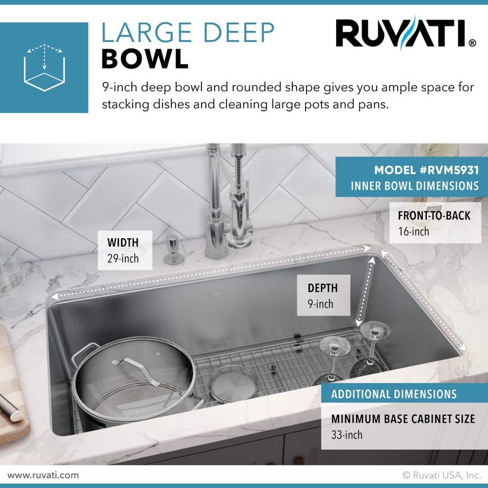 Ruvati 35" Stainless Steel Drop-In Single Bowl Kitchen Sink