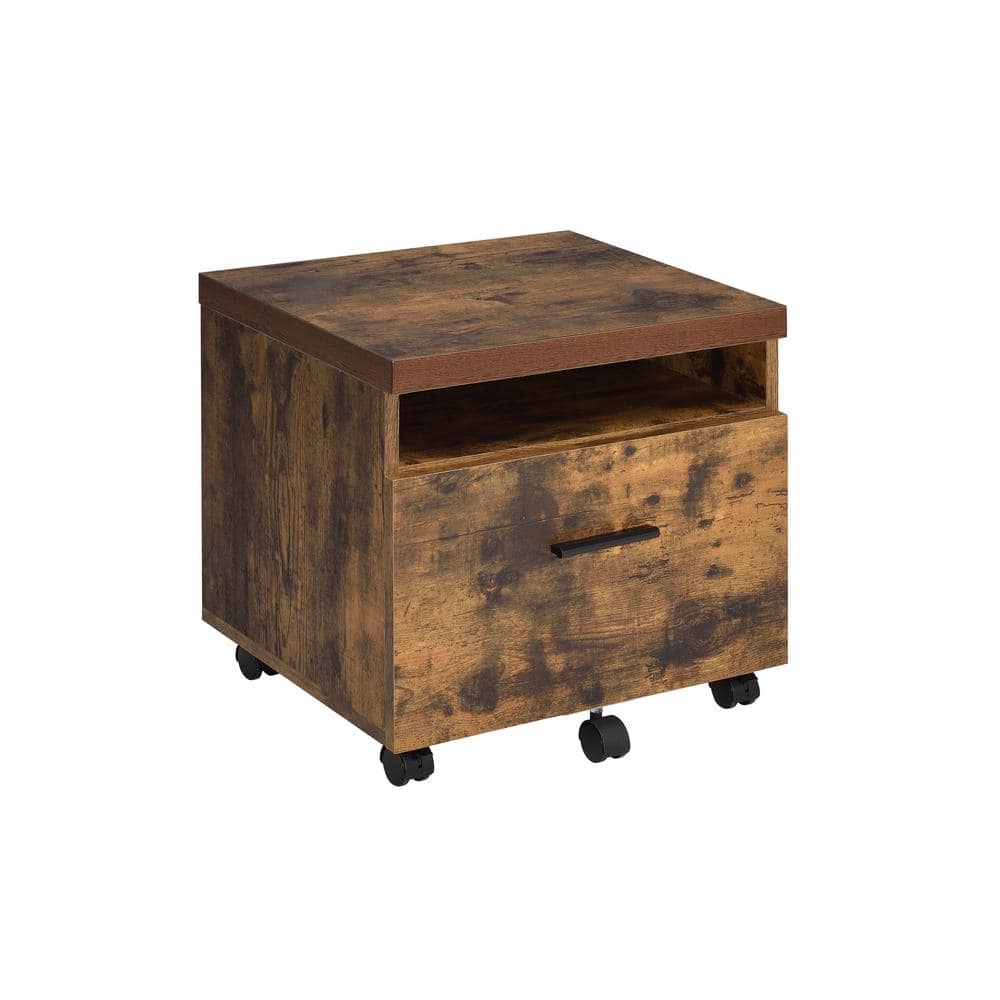 Weathered Oak Mobile File Cabinet with Drawer and Open Storage
