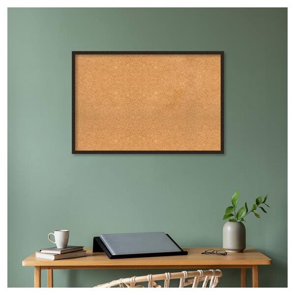 Amanti Art Furniture Espresso Narrow Framed Cork Bulletin Memo Board 32-Inch x 24-Inch, Brown