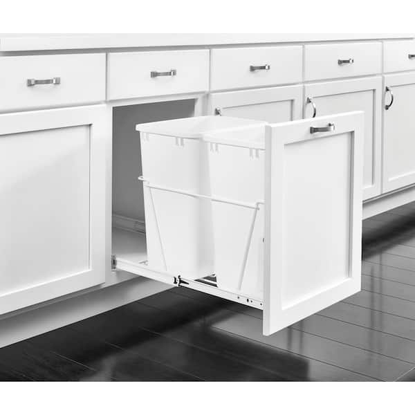 19 in. H x 14 in. W x 22 in. D Double 35 Qt. Pull-Out White Waste Containers with Full Extension Slides