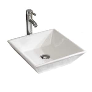 16.5 in. White Ceramic Square Vessel Sink with Faucet