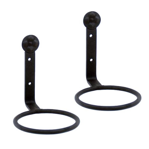 Set of 2 Wall Mounted Flower Pot Holder Ring Metal Brackets, 4 in. Dia Black Powder Coat Finish