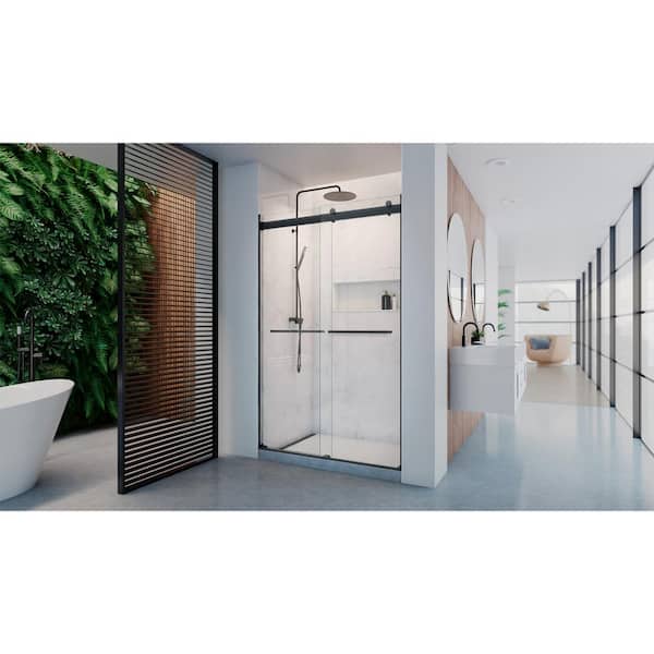 DreamLine Dexterity 48 in. W x 76 in. H Semi-Frameless Sliding Bypass Shower Door in Matte Black with Clear Glass