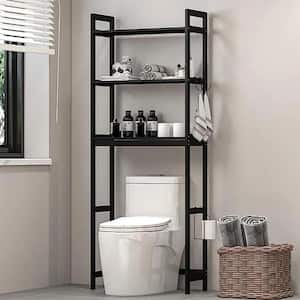 25 in. W x 64 in. H x 11 in. D Black Bamboo Over The Toilet Storage with Removable Legs