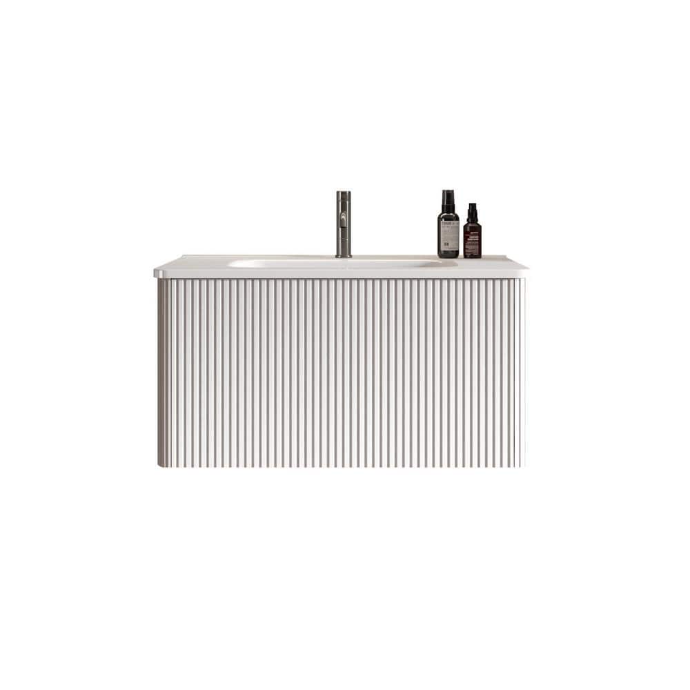 30 in. W x 18 in. D x 16 in. H Single Sink Wall-Mounted Bath Vanity in Whit