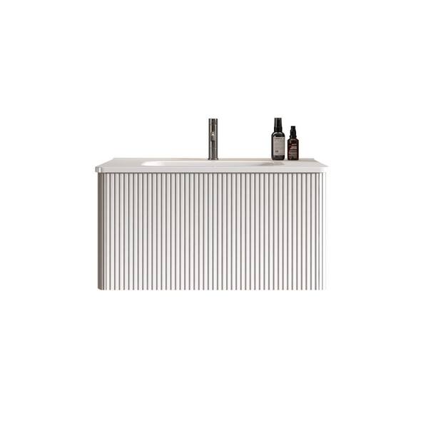 Unbranded 30 in. W x 18 in. D x 16 in. H Single Sink Wall-Mounted Bath Vanity in White with White Ceramic Top