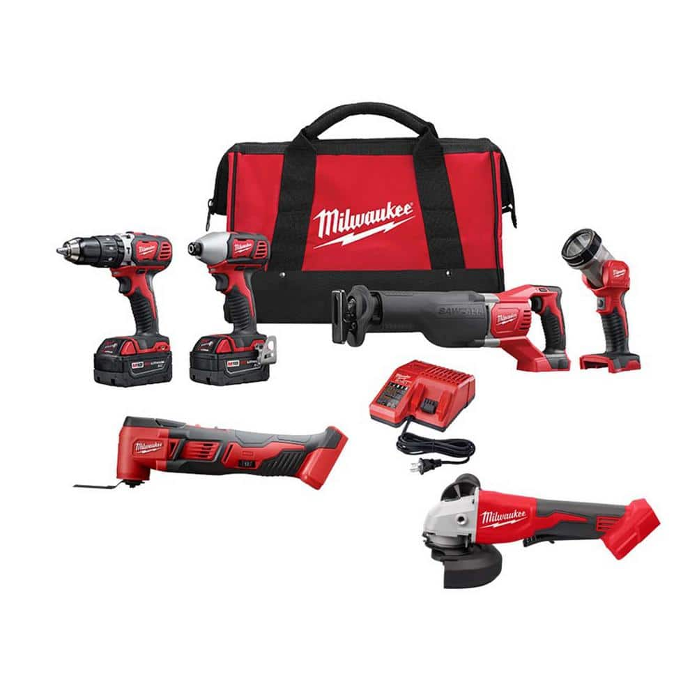 M18 18V Lithium-Ion Cordless Combo Kit with Two 3.0Ah Batteries, 1-Charger (4-Tool) with Multi-Tool & Grinder -  Milwaukee, 2696-24-2