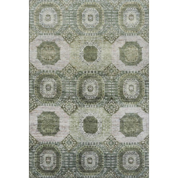 Mayfield Premium Machine Washable Abstract AMF1926 Olive 10 ft. x 14 ft. Area Rug
