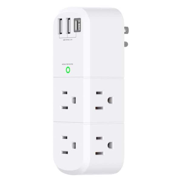 Yichuhaoxi Rotating Plug Surge Protector 6-Outlet 2-Ports 1-Ports with 1800 Joules 3-Sided Splitter USB Extender for Travel
