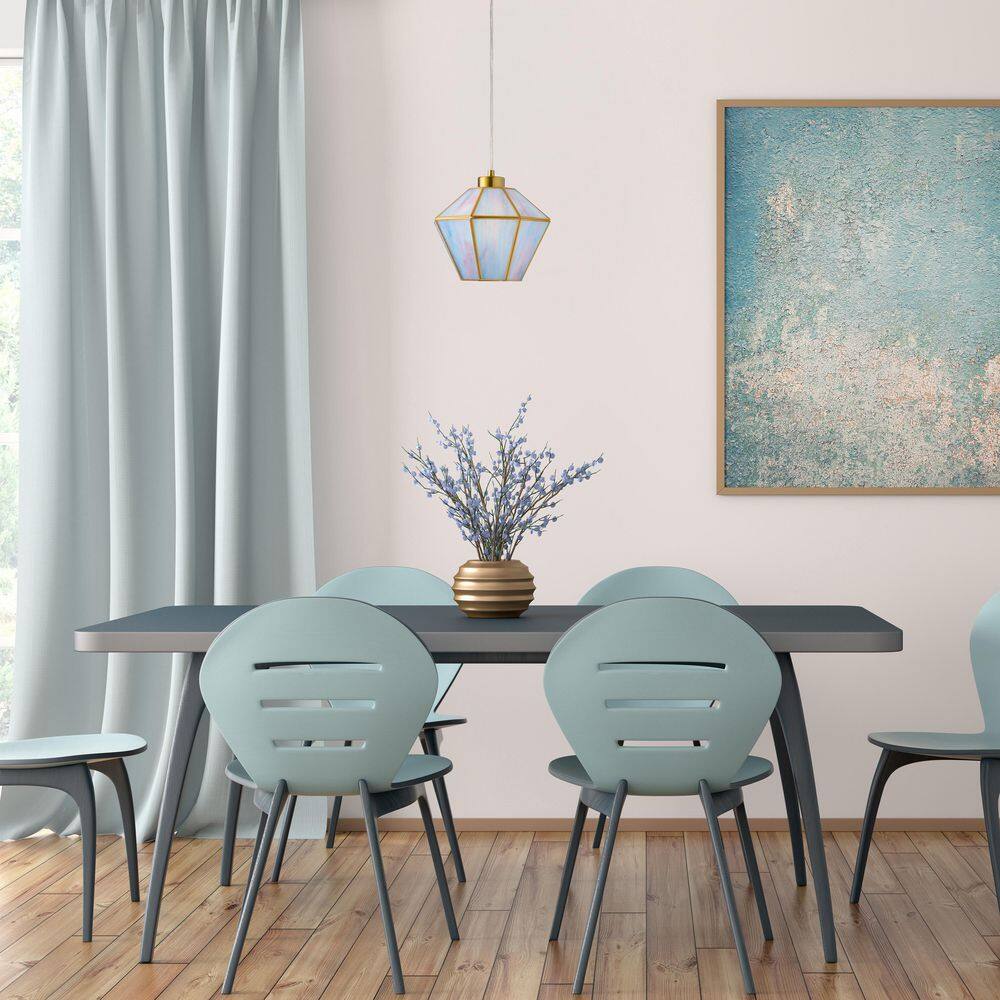 Beatrix 1-Light Brushed Gold Pendant with Blue and Pink Stained Glass Shade price history on PriceWatchPro