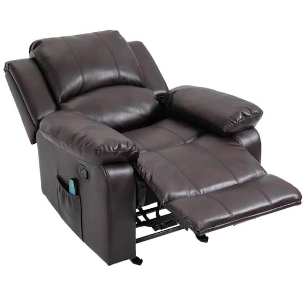 Boyel Living Brown Ergonomic Faux Leather 8-Point Massage Recliner with Side Pocket and Remote Control