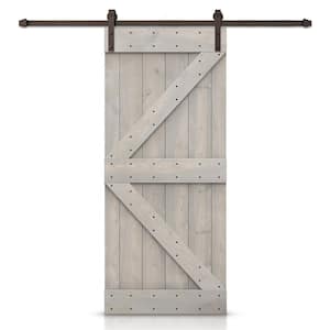 K Series 30 in. x 84 in. Silver Gray DIY Knotty Pine Wood Interior Sliding Barn Door with Hardware Kit