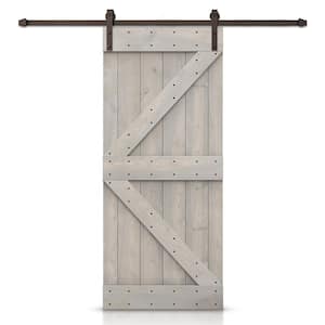 K Series 34 in. x 84 in. Silver Gray Stained DIY Knotty Pine Wood Interior Sliding Barn Door with Hardware Kit