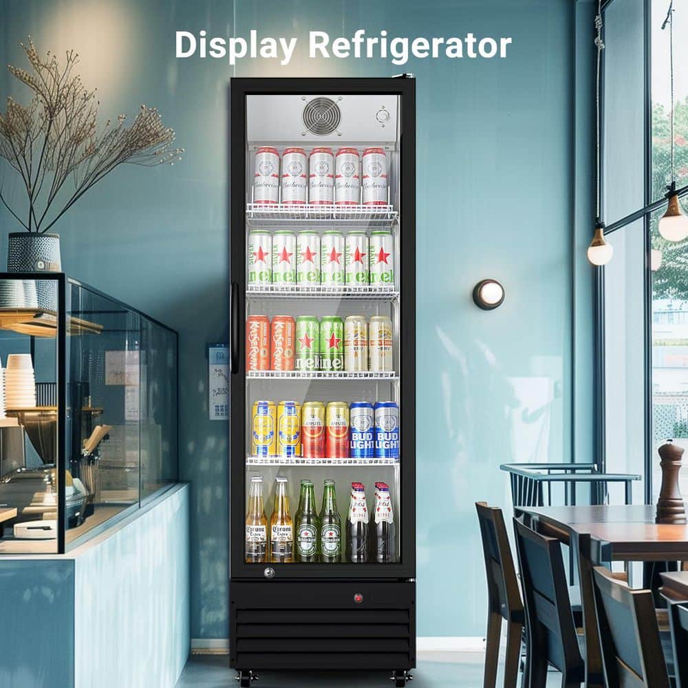 22.7 in. 12.5 cu. ft. 420-Cans Commercial Upright Display Refrigerator Glass Door Beverage Cooler in Black