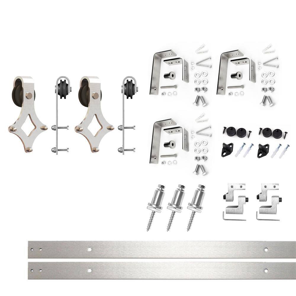 Brushed Nickel Double Track Bypass Barn Door Hardware Kit