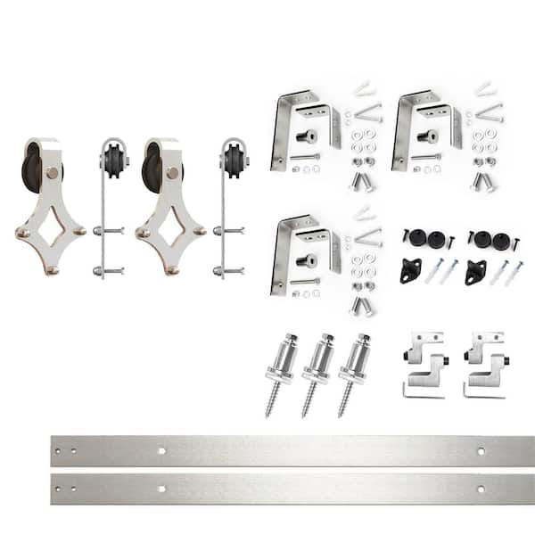 HOMACER 4.5 ft./54 in. Brushed Nickel Double Track Bypass U-Shape Sliding Barn Door Hardware Kit - Diamond Design Roller