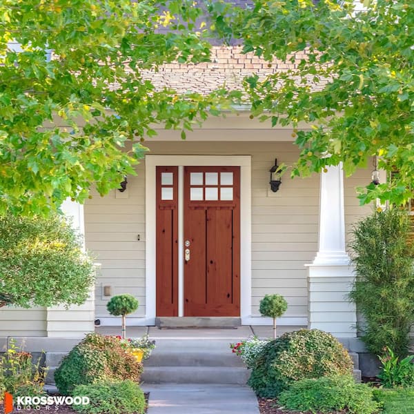 50 in. x 96 in. Knotty Alder Right-Hand/Inswing 6 Lite Clear Glass Amaretto Stain Wood Prehung Front Door with LSL DS