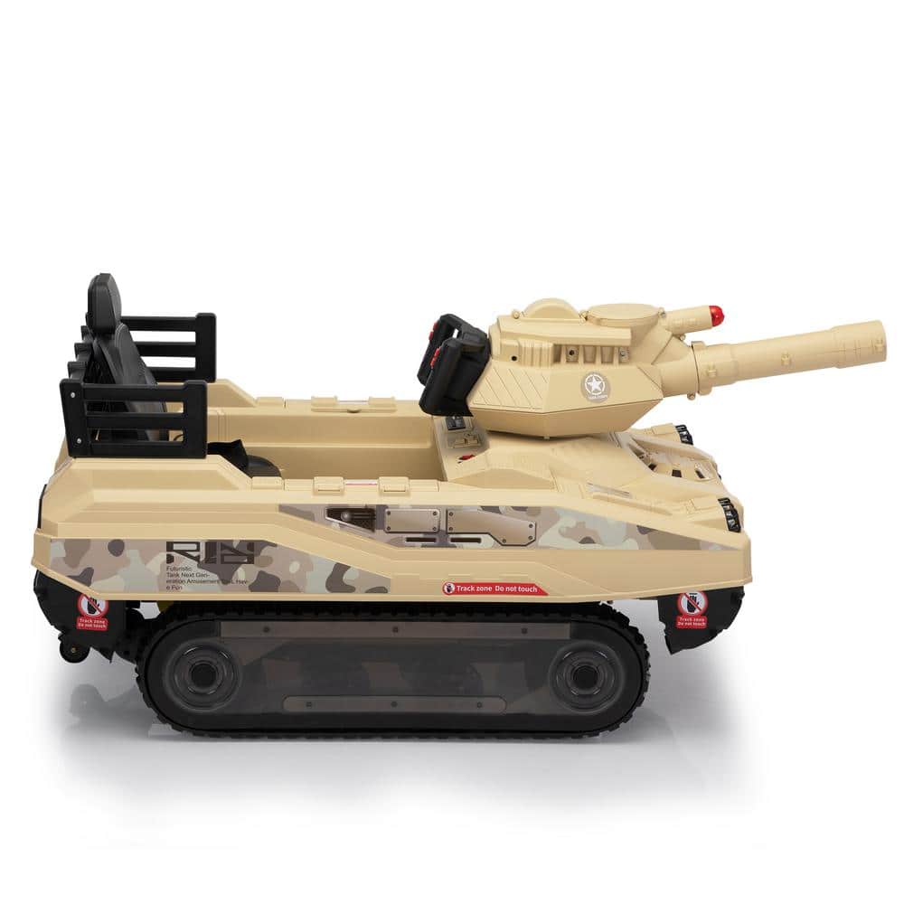 24V Yellow Battery-Powered Ride-On Tank with Remote Control