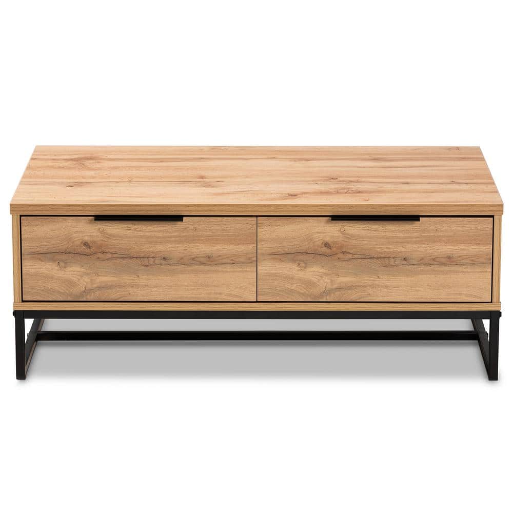 Oak Brown and Black Rectangular Coffee Table with Storage