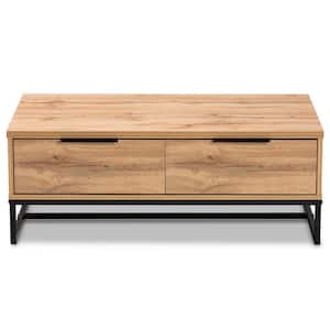 Franklin 39.4 in. Oak and Black Rectangle Wood Coffee Table