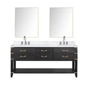 Irvington 72 in W x 22 in D Black Oak Double Bath Vanity, Carrara Marble Top, Faucet Set, and 34 in Mirrors