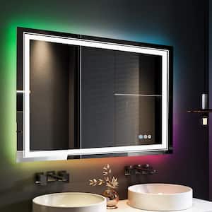 RGB 48 in. W x 32 in. H Rectangular Frameless LED Mirror Memory with Backlit Light, Anti-Fog Wall Bathroom Vanity Mirror
