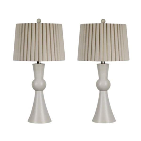 Fangio Lighting Pair of 27 in. White Metal Column Table Lamps with Designer Mini-Fluted Shades