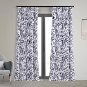 Edina Blue Printed Cotton Blackout Curtain - 50 in. W x 108 in. L (1 Panel)
