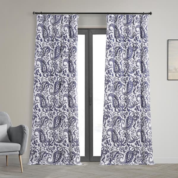 Exclusive Fabrics & Furnishings Edina Blue Printed Cotton Blackout Curtain - 50 in. W x 108 in. L (1 Panel)