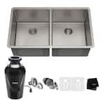 Standart PRO26 Gauge Stainless Steel 33 in. 50/50 Double Bowl Undermount Kitchen Sink with WasteGuard Garbage Disposal